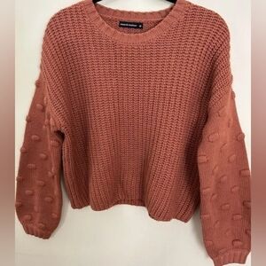 Moon & Madison Polka Dot Bell Sleeves Knit Sweater in peachy orange EUC